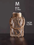 Axyaa Handwoven Hemp Rope Glass Vase for Boho Home Decor