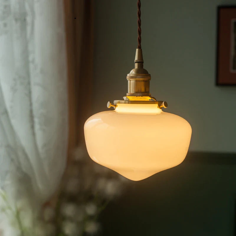 Axyaa White Glass LED Pendant Lamp Nordic Modern Hanglamp for Home, Bathroom, Bedroom