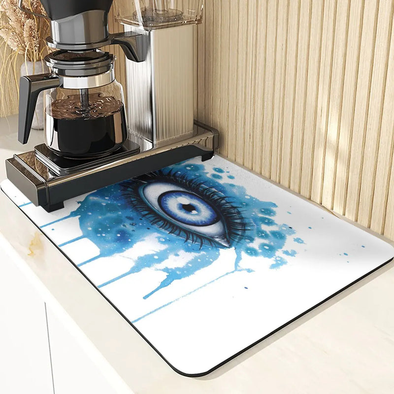 Eye Print Watercolor Style Absorbent Drying Mat & Coasters Set by Axyaa