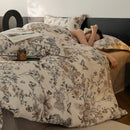 Axyaa Flower Print Velvet Bedding Set: Duvet Cover, Flat Sheet, Pillowcase
