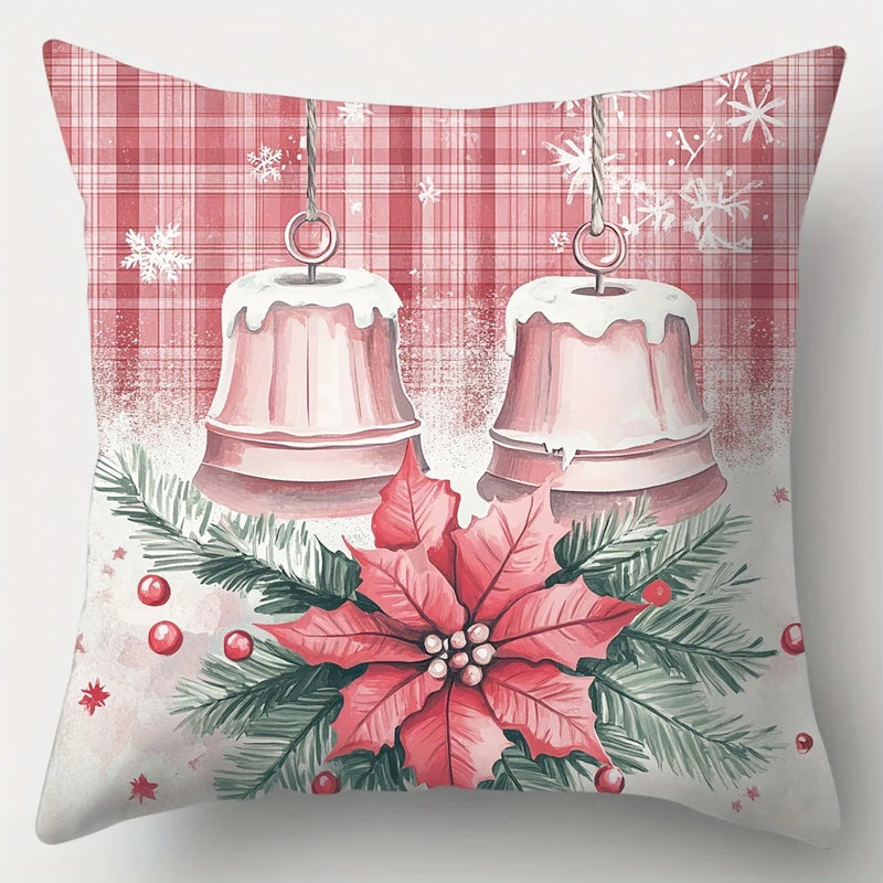 Axyaa Christmas Decor Pillowcase: Santa, Deer, Candle Print Sofa Cushion Cover