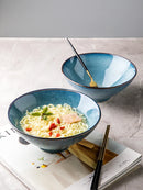 Axyaa 8-inch Ramen Bowl Set - Retro Ceramic Soup Bowl with Bamboo Hat Design