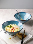Axyaa 8-inch Ramen Bowl: Ceramic Soup Bowl with Retro Bamboo Hat Design