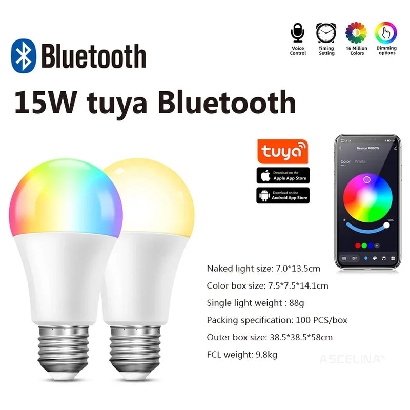Axyaa RGB Smart LED Bulb with App Control - Dimmable 9/15W for Home, Bar, Club