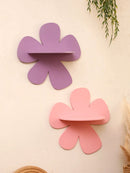 Axyaa Pink Purple Flower Wall Shelf: Kids Room Storage Rack, Floral Wall Hanging Decor