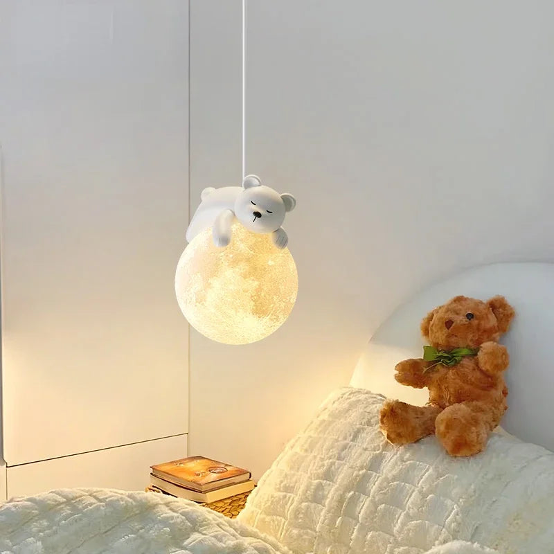 Axyaa White Bear Bunny Pendant Light for Kids Room Decor