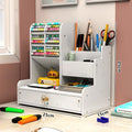 Axyaa Wooden Desk Organizer Shelf Pen Pencil Holder Stationery Office Storage Box