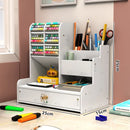 Axyaa Wooden Desk Organizer Shelf Pen Pencil Holder Stationery Office Storage Box