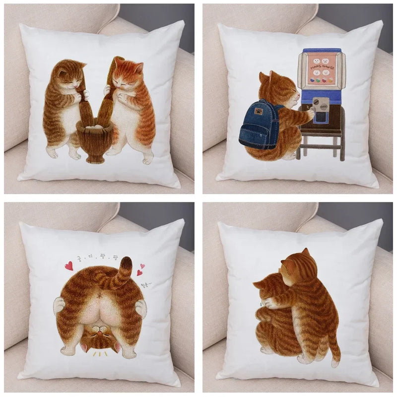 Axyaa Cartoon Cat Decorative Cushion Cover for Home, Sofa, Kids Room