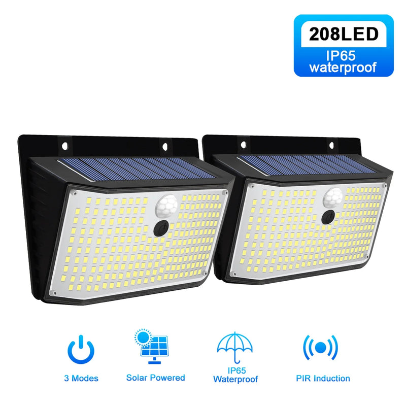 Axyaa 208 LED Solar Wall Motion Sensor Lights - 3 Mode Waterproof Outdoor Lighting