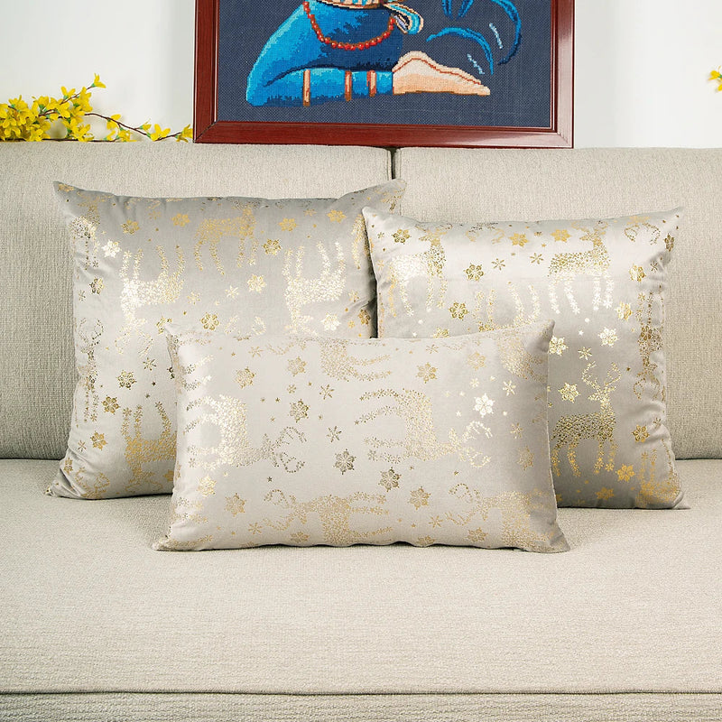 Axyaa Christmas Deer Snowflake Velvet Pillow Cover in Red Green, 30x50cm 45x45cm 50x50cm