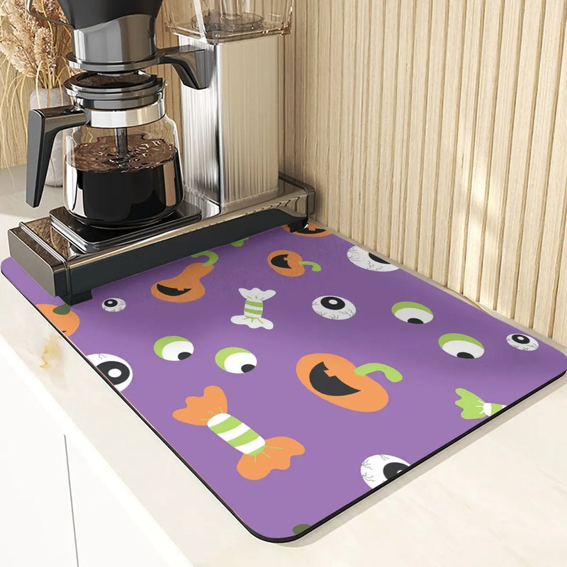 Axyaa Silicone Pumpkin Drying Mat: Halloween Kitchen Decor Absorbent Placemat & Cup Holder