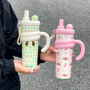 Axyaa Cute Insulated Straw Tumbler with Handle, Leakproof Thermos Bottle