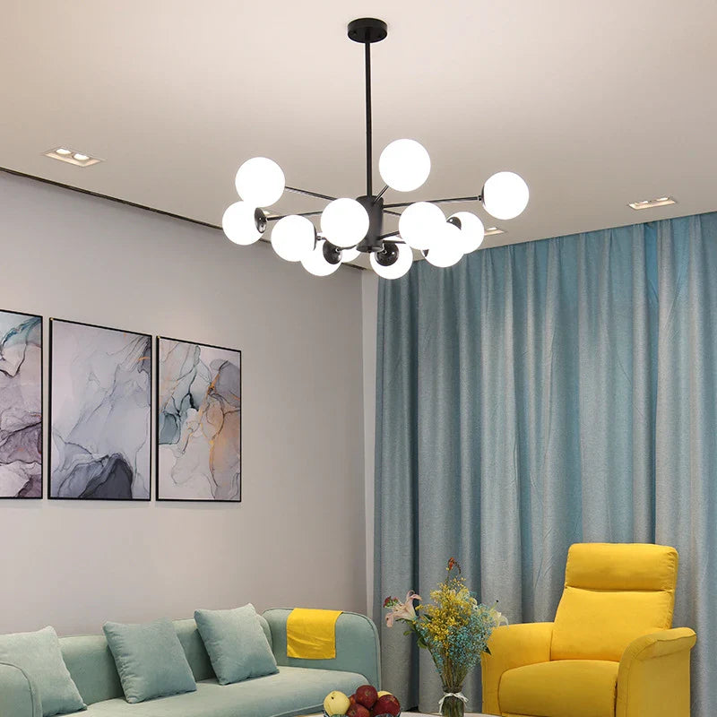 Axyaa Modern Glass Ball Chandelier for Dining and Living Room, E27 Lustre Ceiling Pendant Light