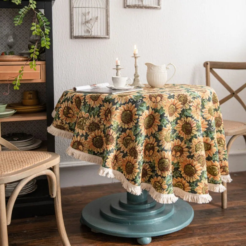 Axya Jacquard Flower Round Tablecloth - Thick and Elegant Design