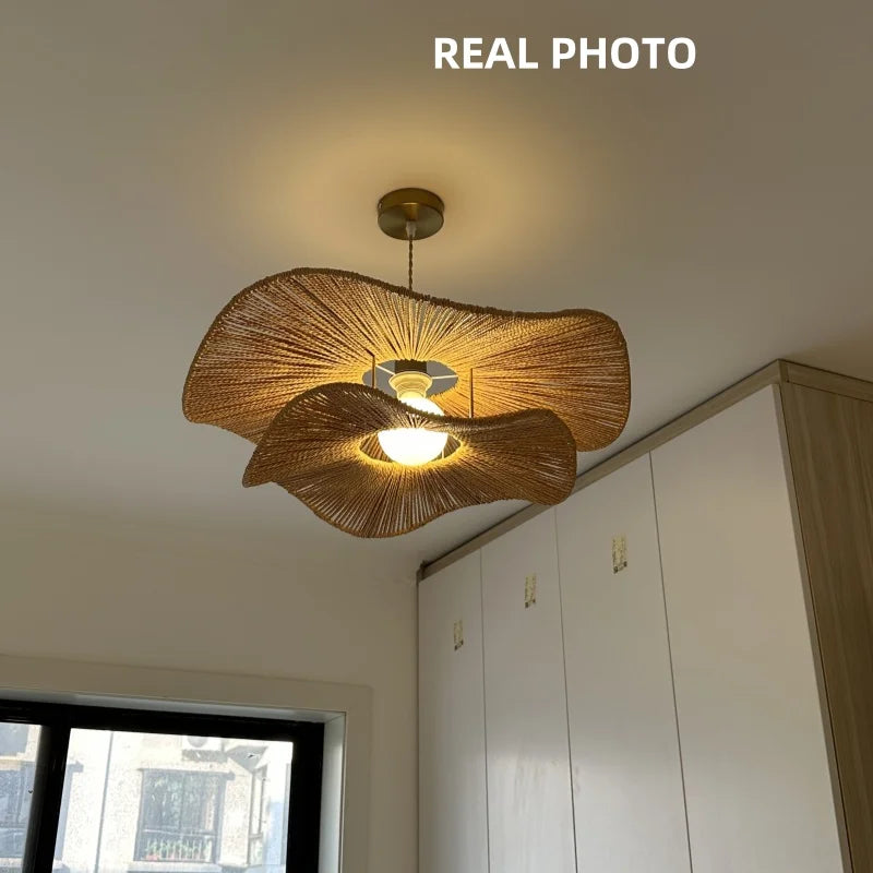 Axyaa Hand-Knitted Hemp Rope Pendant Light for Dining Room and Bar.