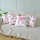 Axyaa Pink Bow Embroidery Flannel Pillowcase - Soft Polyester Sofa Cushion Cover