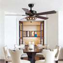 Axyaa Retro Style Wood Blades Ceiling Fan Light 52 Inch Remote Control Glass Color