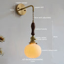 Axyaa Copper Ceramic LED Wall Lamps: Nordic Modern Walnut Handle for Living Room, Bedroom, Bathroom