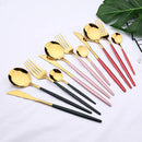 Axyaa Red Gold Stainless Steel Cutlery Set - 32pcs Flatware Tableware