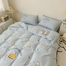 Axyaa Cute Bread Rabbit Embroidery Bedding Set, Soft Single/Double Duvet Cover & Pillowcases