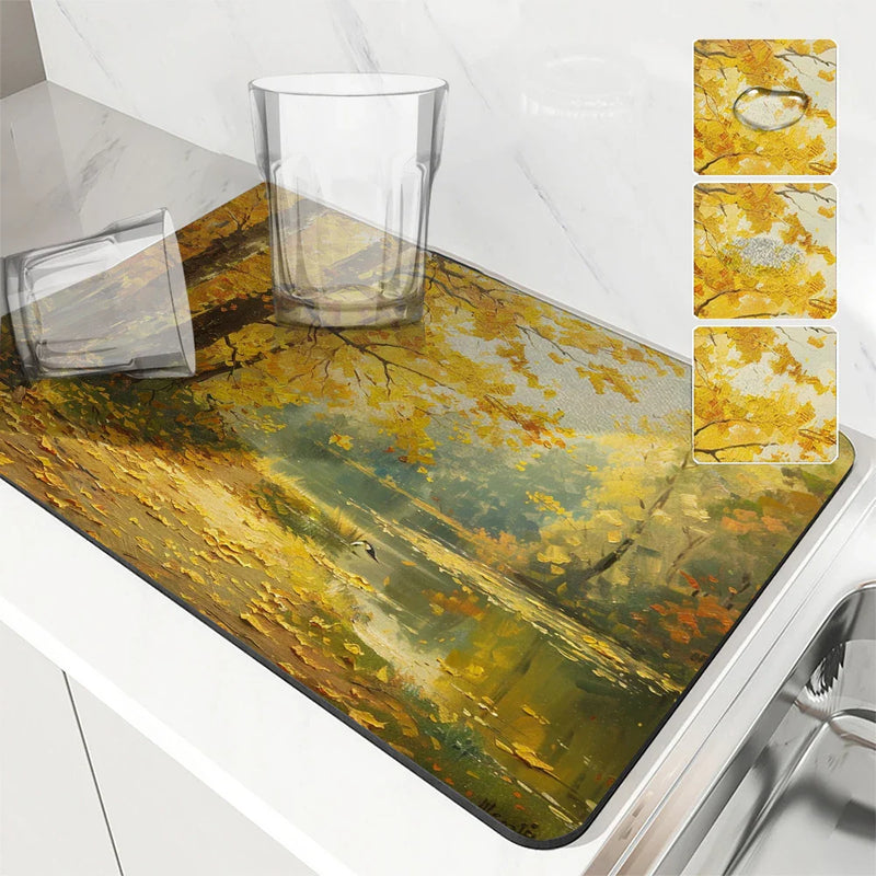 Axyaa Autumn Forest Landscape Absorbent Drying Mat