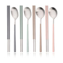 Axyaa 8Pcs Matte Cutlery Set Korean Chopsticks Dinner Spoons Dessert Spoon Flatware