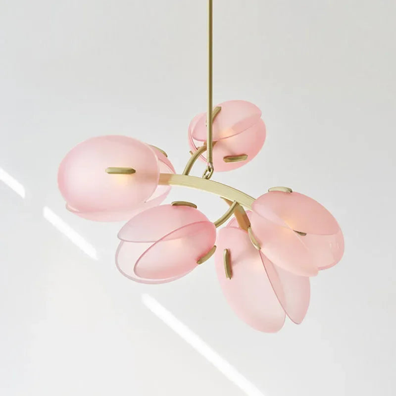 Axyaa Pink Glass Tulip Bud Pendant Chandelier