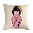 Axyaa Geisha Kimono Linen Pillow Cover for Home and Car Decoration