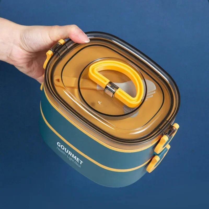 Axyaa 3-Layer Stainless Steel Lunch Box - Leakproof & Microwavable Food Container