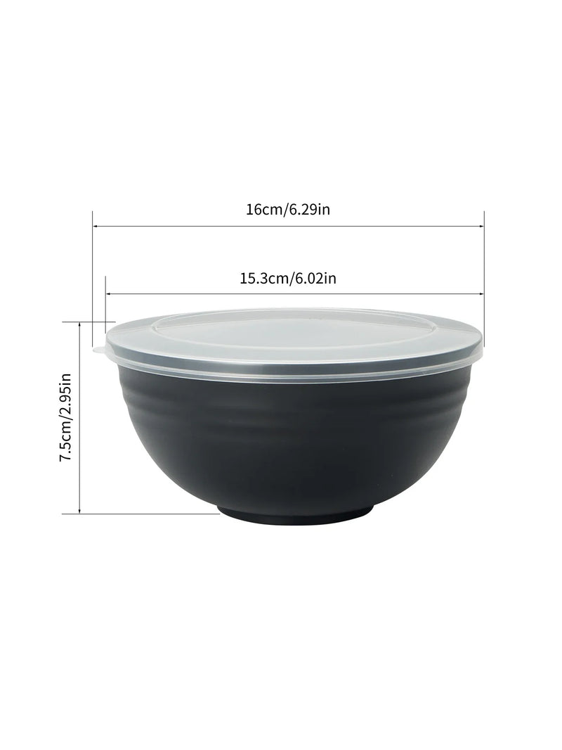 Axyaa Black Plastic Bowl Set with Reusable Lids for Home Kitchen and On-the-Go