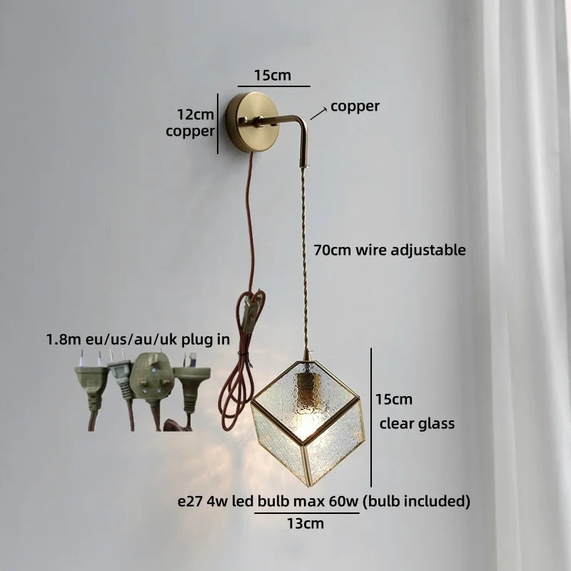 Axyaa Clear Glass LED Wall Lamp Gold Brass Finish Japan Style Home Décor