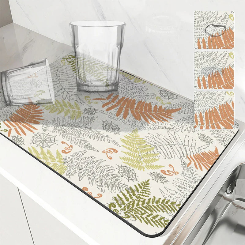 Axyaa Diatom Mud Kitchen Drain Pads – Tropical Plant Absorbent Tableware Draining Mat