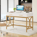 Axyaa 41" Gold Computer Desk 2 Drawers, Modern Writing Office Vanity Table