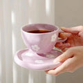 Axyaa Purple Flower Ceramic Tea Cups & Saucers, Handmade Irregular Design
