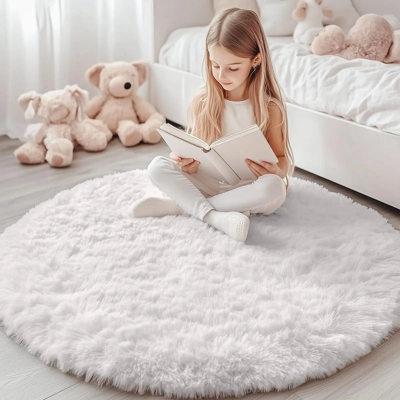 Axyaa Plush Round Carpets: Non-Slip, Washable Rugs for Living Room & Bedroom