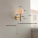 Axyaa Modern Black Iron LED Wall Light with Pull Chain Switch & White Glass