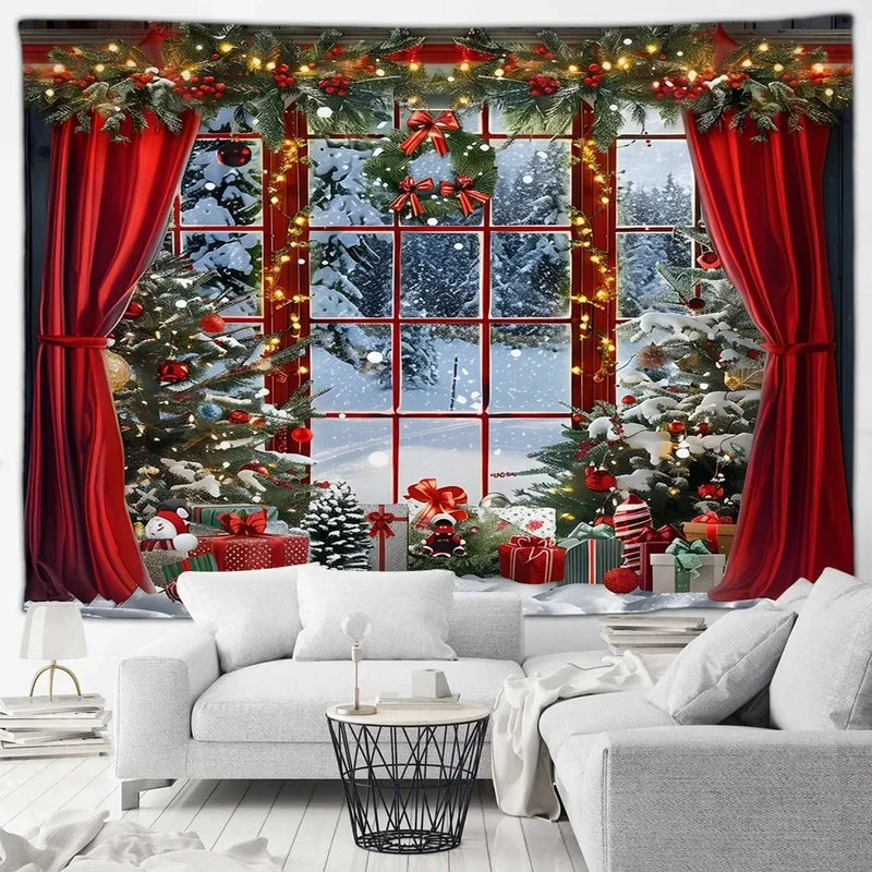 Winter Wonderland Tapestry: Christmas Tree Garland Window Wall Hanging by Axyaa
