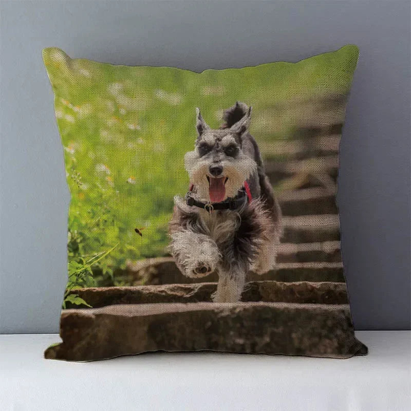 Axyaa Schnauzer Decorative Cushion Cover 45x45cm Cozy Couch Pillow Square Bed Linen Fabric