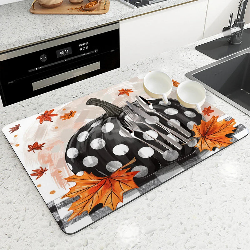 Axyaa Buffalo Plaid Thanksgiving Kitchen Drying Mat