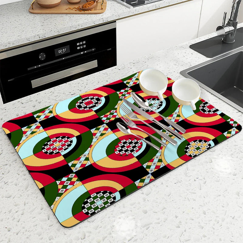 Axyaa Geometric Color Block Absorbent Kitchen Drying Mat