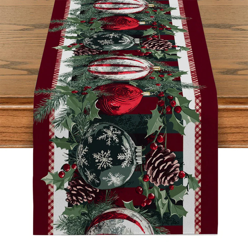 Axyaa Christmas Holly Pine Cone Table Runner