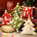 Axyaa Festive Christmas Tree Plush Pillow Cushion - Red Green Jacquard Print