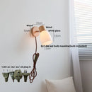 Axyaa LED Wall Light Fixture Wood Canopy White Glass Nordic Modern Plug In Sconce