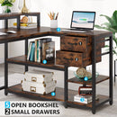 Axyaa Industrial L-Shaped Desk with Drawer, Shelves, Monitor Stand - Home Office Corner Table