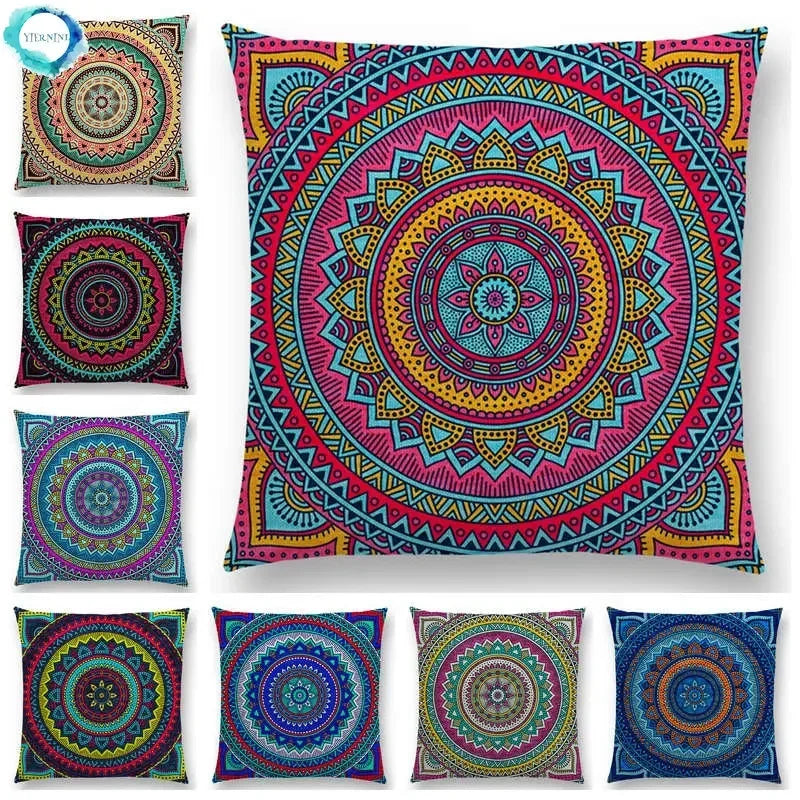 Axyaa Boho Rainbow Mandala Pillow Case Sun Moon Flowers Dream Fantasy Cover