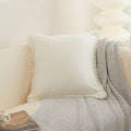 Axyaa Fringed Tassels Cotton Pillow Cover - White Mustard, 45x45cm 30x50cm