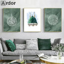 Green Taj Mahal Mosque Arabic Calligraphy Canvas Wall Art Print for Living Room by Axyaa