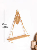Axyaa Leaf Tassel Wall Shelf: Botanical Wooden Stand for Plant Display & Boho Home Decor