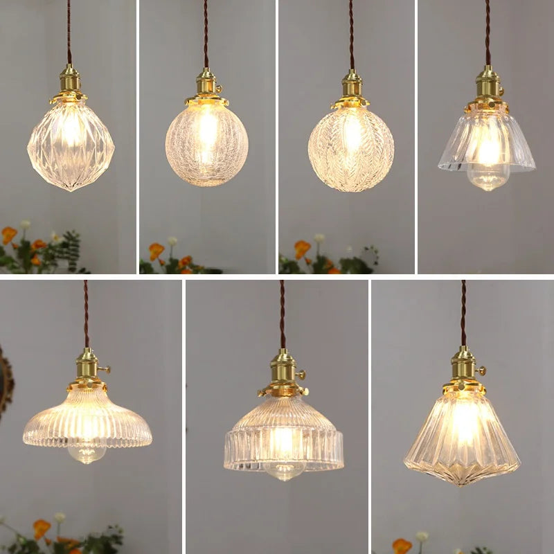 Axyaa Modern LED Glass Copper Pendant Light with Knob Switch